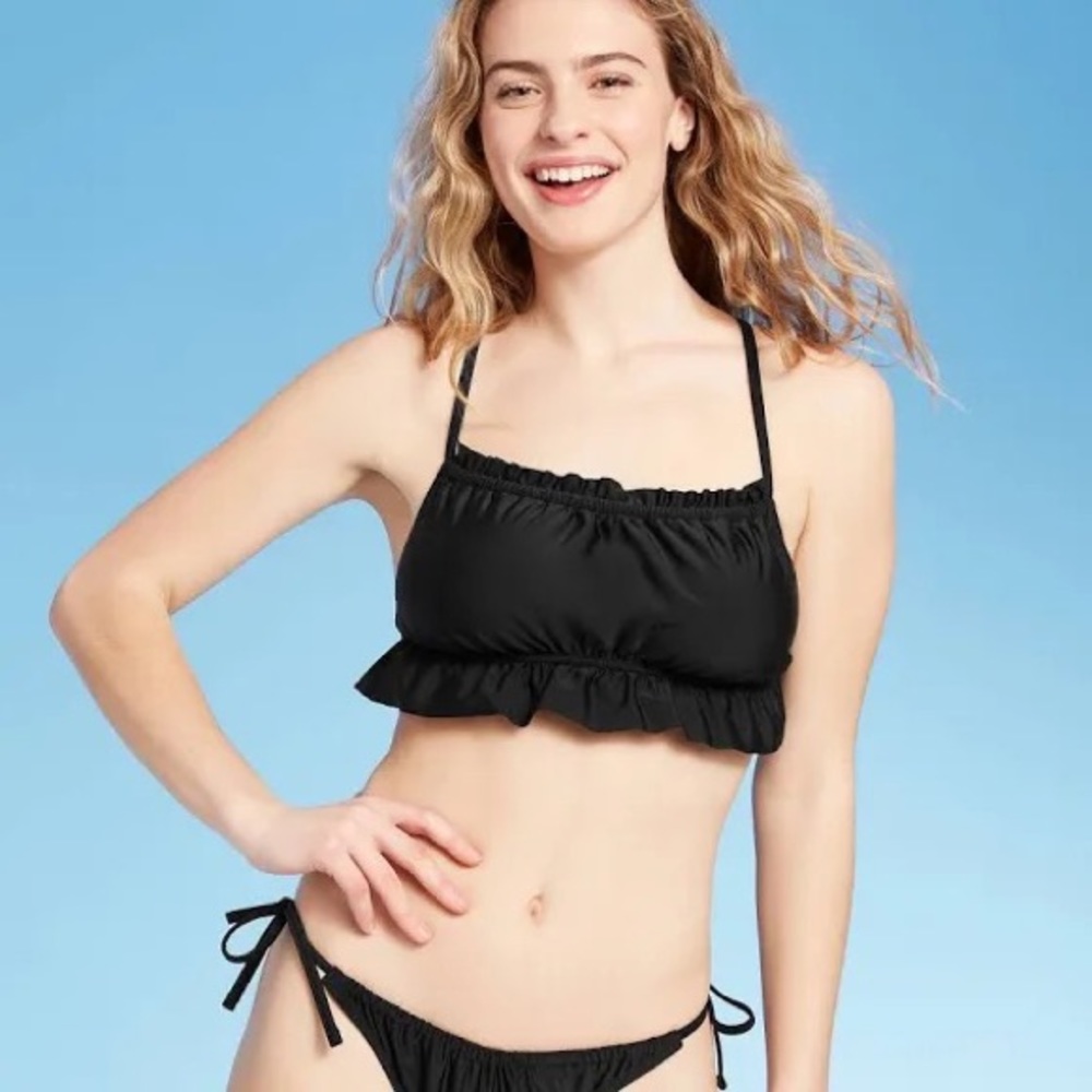 Xhilaration M Black Ruffle Bikini Top NWT